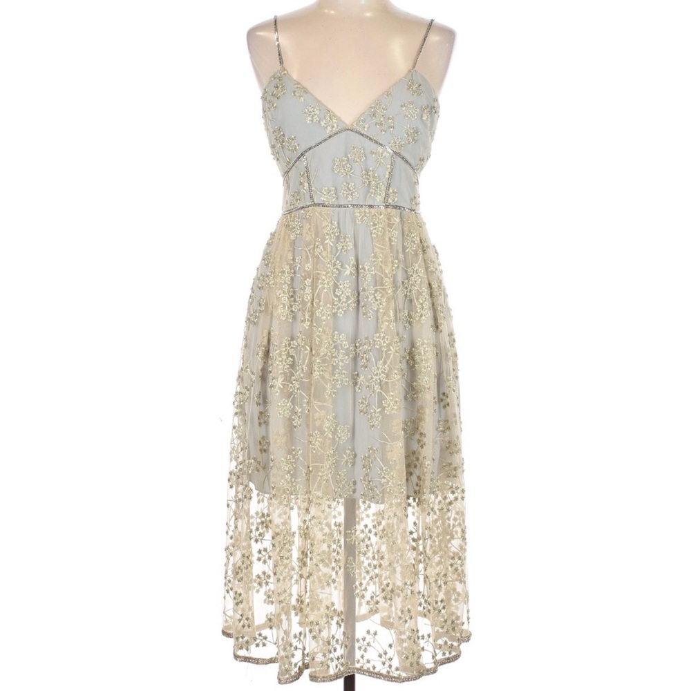 Self-Portrait Cream and Gold Lace Midi Dress